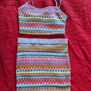 SHEIN Multicolor Zigzag Crop Top and Skirt Set